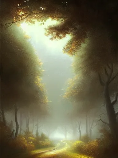Image similar to rural crossroads fog. intricate, elegant, highly detailed, digital painting, artstation, concept art, sharp focus, illustration, by justin gerard and artgerm, 8 k