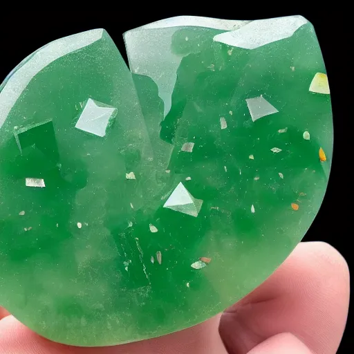 Image similar to picture of green jade cut in half showing crystals with stars in night sky 4k