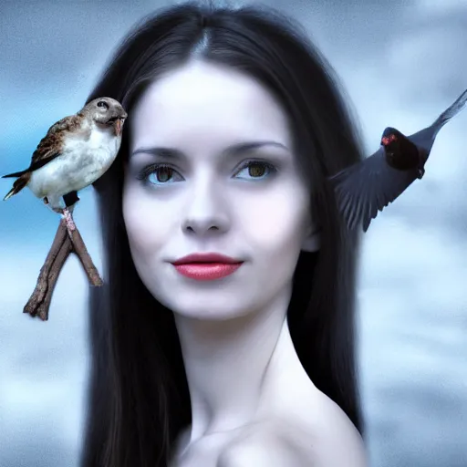 Prompt: woman with a bird, detailed digital photo art