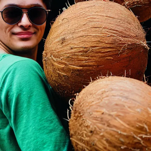 Prompt: a coconut ((person)) made entirely out of 🥥 , 🥥 person hybrid, 4k portrait photography