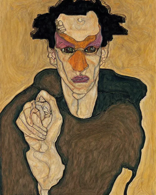 Image similar to portrait of aku by egon schiele in the style of greg rutkowski