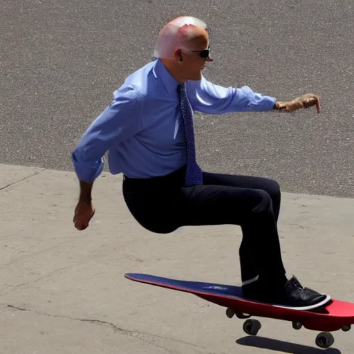 Image similar to photo of joe biden riding a skateboard, hd