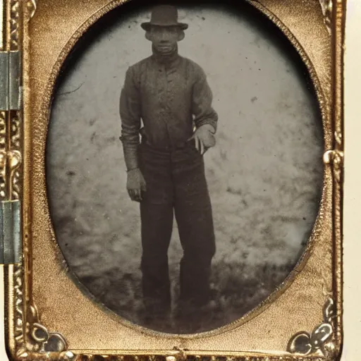 Prompt: Grainy obscure tintype photograph of Gray alien, rural Texas, 1911 photograph