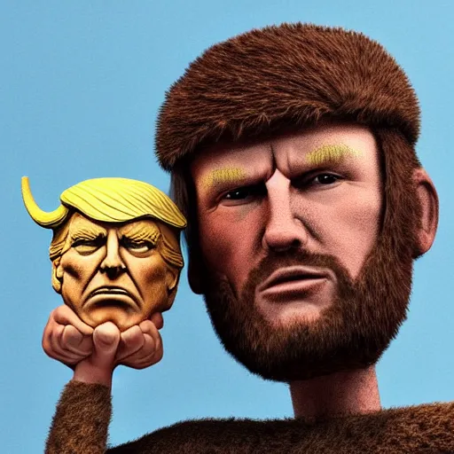 Image similar to a viking holding donald trump head, highly detailed, 8 k