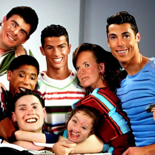 Prompt: a photograph still of Cristiano Ronaldo starring in a 1990s sitcom, 15mm