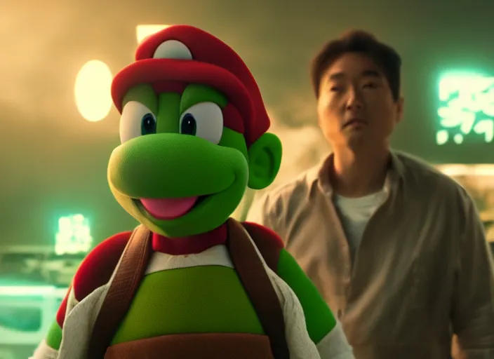 Image similar to film still of yoshi in the new sci - fi movie, 8 k