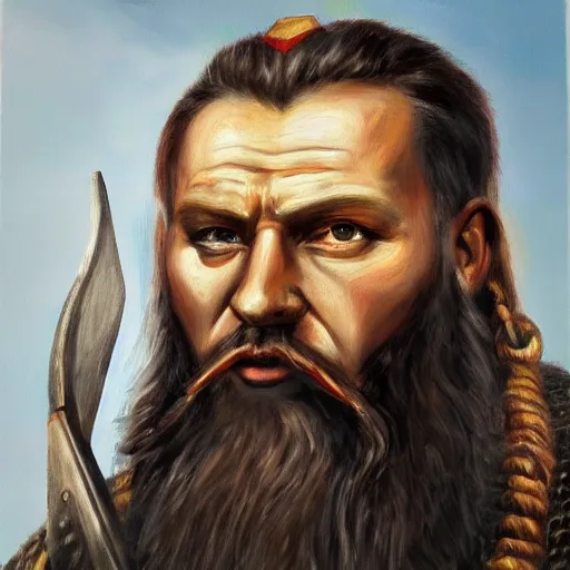 Prompt: realistic painting of a viking with black beard