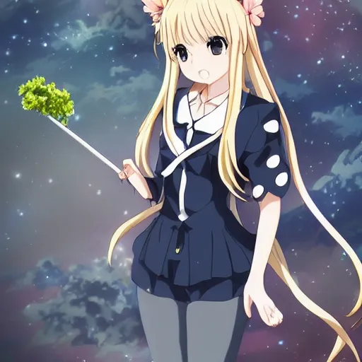 Prompt: key anime visual of a tsundere with blonde hair and twintails; has a lolipop in mouth; trending on Pixiv; official media