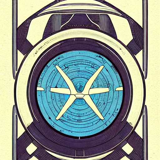 Image similar to design, symmetry, starship enterprise from star trek, borders, lines, decorations, muted colors, by jean - baptiste monge