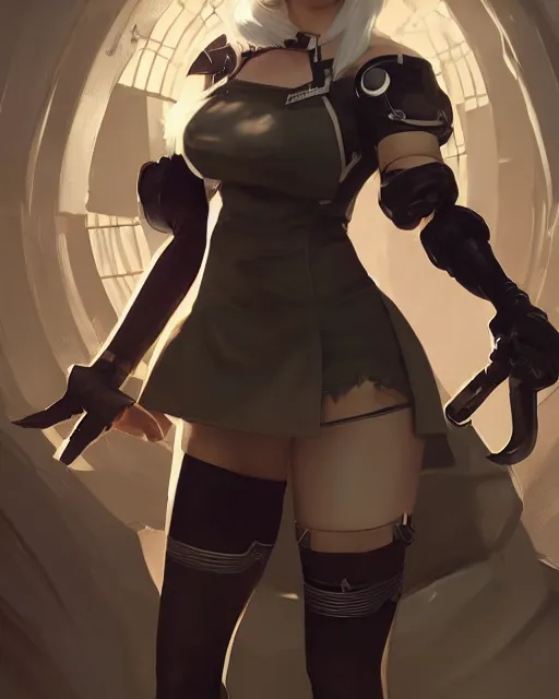 Prompt: full shot league of legends portrait of 2 b nier automata wearing a nazi uniform, au naturel, hyper detailed, digital art, trending in artstation, cinematic lighting, studio quality, smooth render, unreal engine 5 rendered, octane rendered, art style by klimt and nixeu and ian sprigger and wlop and krenz cushart.