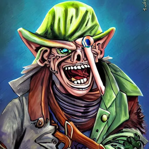 Image similar to stunning digital art of a menacing pirate goblin by eiichiro oda