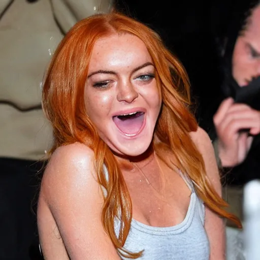 Prompt: Lindsay Lohan laughing with tears