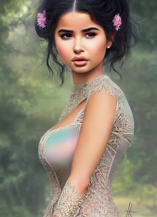 Prompt: dreamlike luxury stunning demi rose portrait wearing kebaya, art by artgerm, wlop, loish, ilya kuvshinov, 8 k realistic, hyperdetailed, beautiful lighting, detailed background, depth of field, symmetrical face, frostbite 3 engine, cryengine,