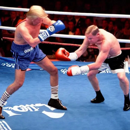 Image similar to Donald Trump losing a boxing match with Bernie Sanders, award-winning photo, sports illustrated