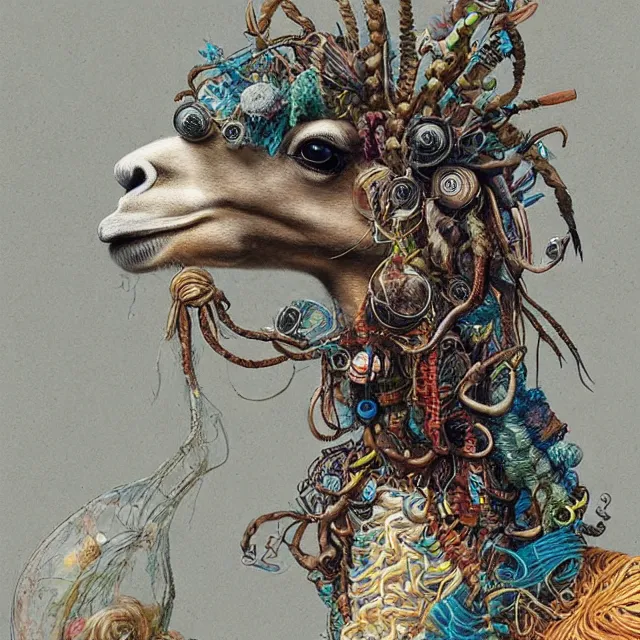 Prompt: llama with dreadlocks, by mandy jurgens, ernst haeckel, james jean. in the style of industrial sci - fi