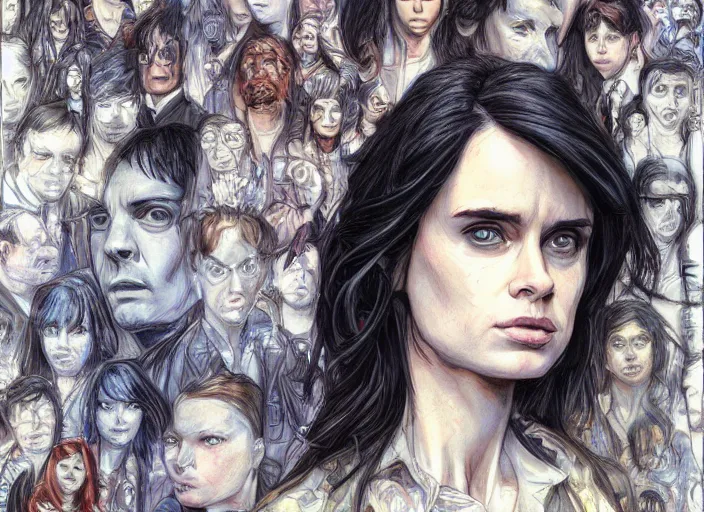 Prompt: a highly detailed beautiful portrait of jessica jones, james gurney, james jean