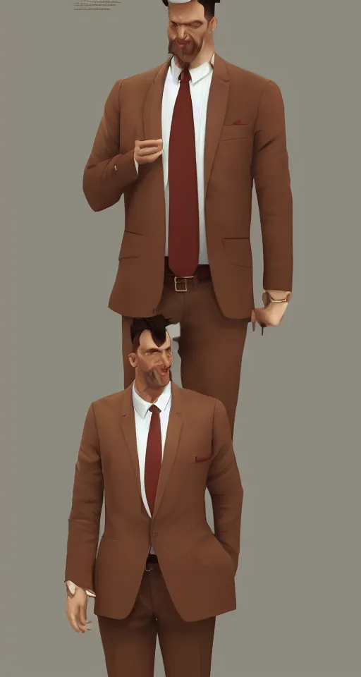 Image similar to a rich daddy, 3 6 years old, wear brown suits, stubble, cramel hair, character concept art, octane render, trending by artstation, artbreeder