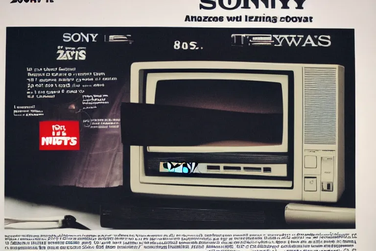 Image similar to crt Sony 20 inches, 1983 TV, magazine page advertising, award winning ad, 80s style