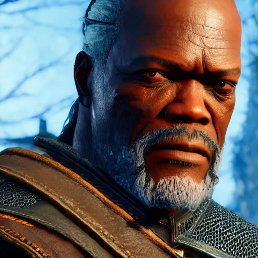 Image similar to Samuel L Jackson in The Witcher 3, gameplay, 8k, HD