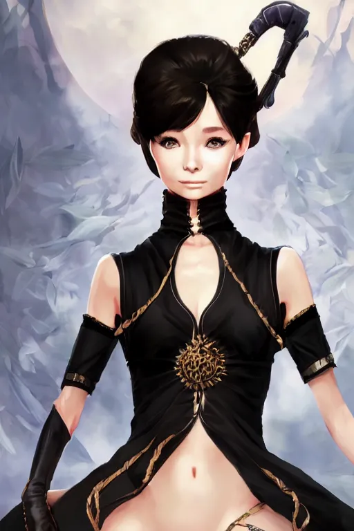 Prompt: Audrey Hepburn in a blade and soul spinoff artbook rendered by the artist Hyung tae Kim, trending on Artstation by Hyung tae Kim, Hardy Fowler, artbook, Taran Fiddler and Tin Brian Nguyen