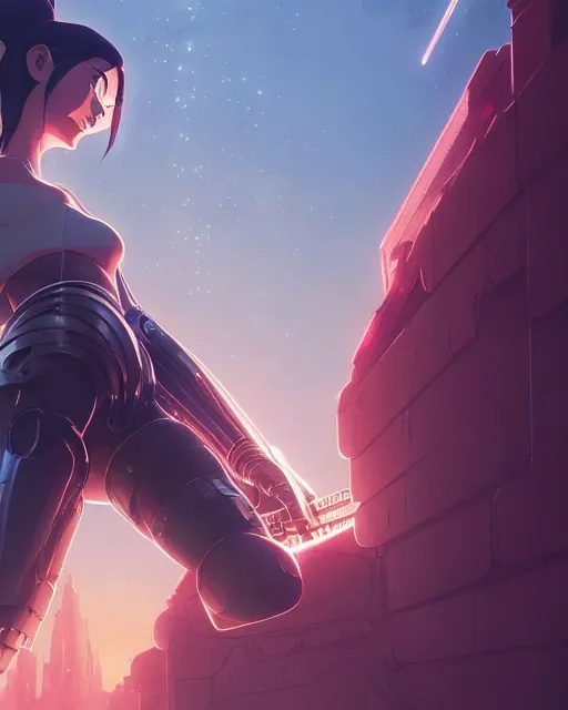 Image similar to battle angel alita, movie by greg rutkowski, loish, rhads, beeple, makoto shinkai and lois van baarle, ilya kuvshinov, rossdraws, tom bagshaw, alphonse mucho, global illumination, detailed and intricate environment