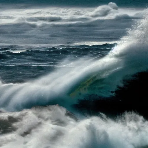 Image similar to tsunami over San Diego, Dramatic, realistic, perspective,