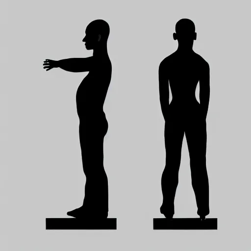 Image similar to symmetry!! black and white silhouette drawing of a full body person standing, on white background by stanhope forbes, centered, clean image