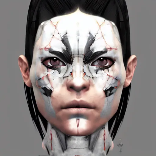 Prompt: very symmetrical!! female cyborg anatomy face concept asset art from video game, by miguel angel martinez monje, by vitaly bulgarov, by yoji shinkawa, by joss nizzi, by shoji kawamori, horizon zero dawn, konami, mecha, deviantart, artstation, marmoset toolbag render, unreal engine