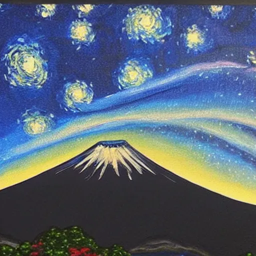 Image similar to painting of mount Fuji in style of starry night