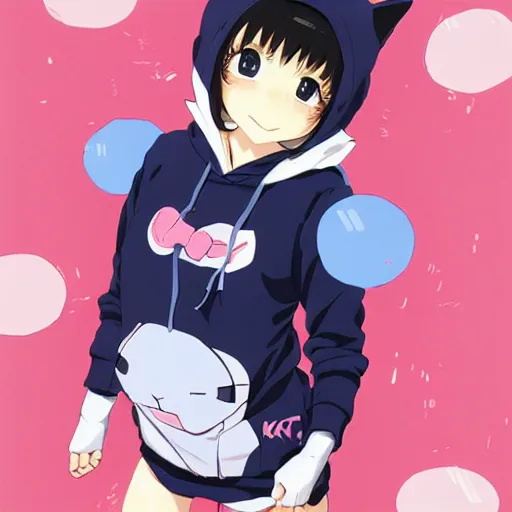 Image similar to a cute anime girl wearing a cat hoodie sleeping!!!, wlop, ilya kuvshinov, artgerm, krenz cushart, greg rutkowski, hiroaki samura, range murata, james jean, katsuhiro otomo, erik jones, serov, surikov, vasnetsov, repin, kramskoi 4 k