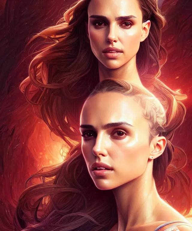 Prompt: half Nathalie portman half jessica alba portrait, sci-fi, amber eyes, beautiful face, appealing long hair, fantasy, intricate, elegant, highly detailed, digital painting, artstation, concept art, smooth, sharp focus, illustration, art by artgerm and greg rutkowski and alphonse mucha