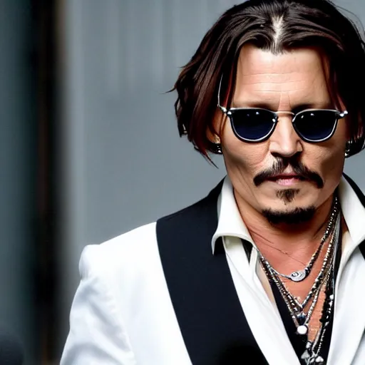 Prompt: johnny depp in court against amber heard cnn broadcast headline news