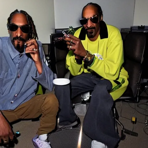 Prompt: snoop dogg and walter white smoking weed marijuana cannabis inside a music recording studio