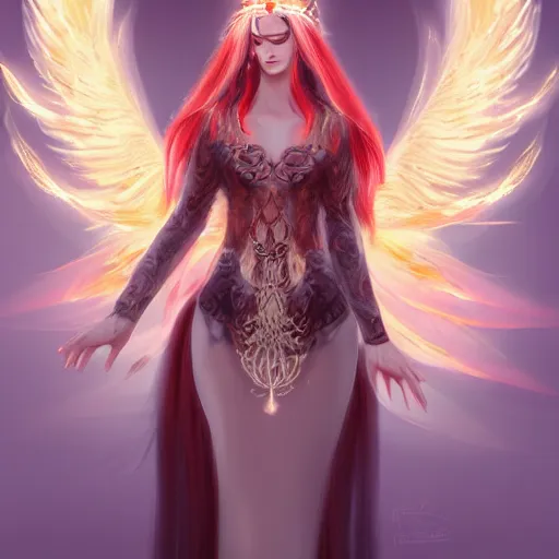 Image similar to Attractive young female fire angel, beautiful long white hair, wearing tumultus flames, intricate, highly detailed, elegant, digital painting, trending on artstation