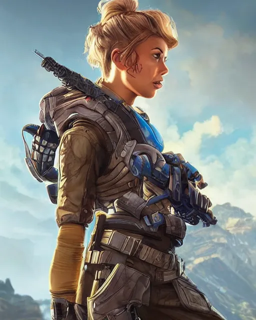 Prompt: Young fergie as an Apex Legends character digital illustration portrait design by, Mark Brooks and Brad Kunkle detailed, gorgeous lighting, wide angle action dynamic portrait