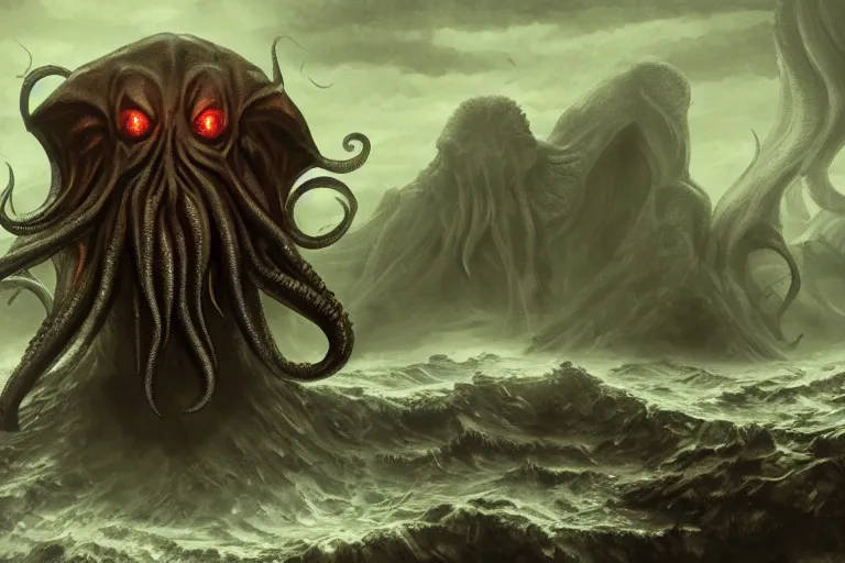 Prompt: cthulhu wandering the davy jones locker, digital painting, mixed media, trending on artstation and deviantart, epic composition, highly detailed, 8 k