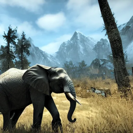 Image similar to a elephant in skyrim screenshot