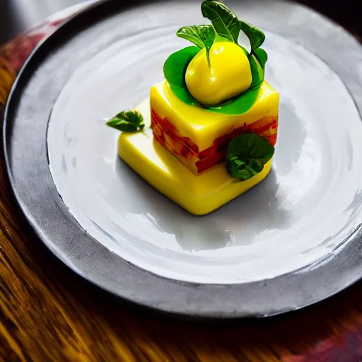 Prompt: causa limena, garnish, trendy, elegant, michelin worthy, food photography, 4 k