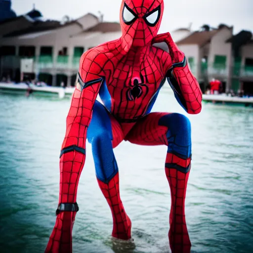 Image similar to 35mm photo of Spider-Man as a lifeguard, dslr photograph