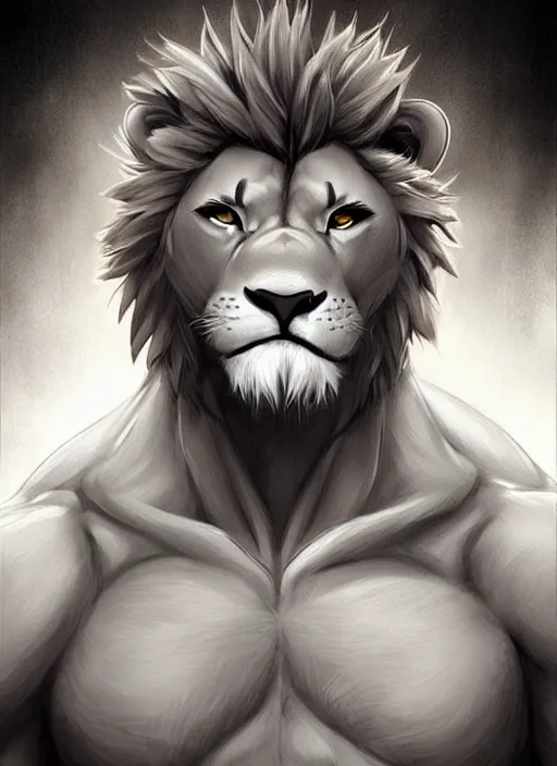 Image similar to award winning beautiful portrait commission art of a buff male furry anthro lion fursona with a cute beautiful attractive detailed furry face wearing gym shorts and a tanktop. Character design by charlie bowater, ross tran, artgerm, and makoto shinkai, detailed, inked, western comic book art