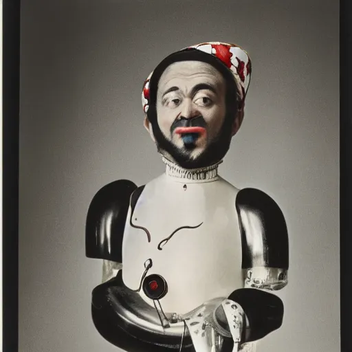 Prompt: A Ottoman cyborg, portrait, by Nam June Paik, Man Ray, Annie Liebovitz