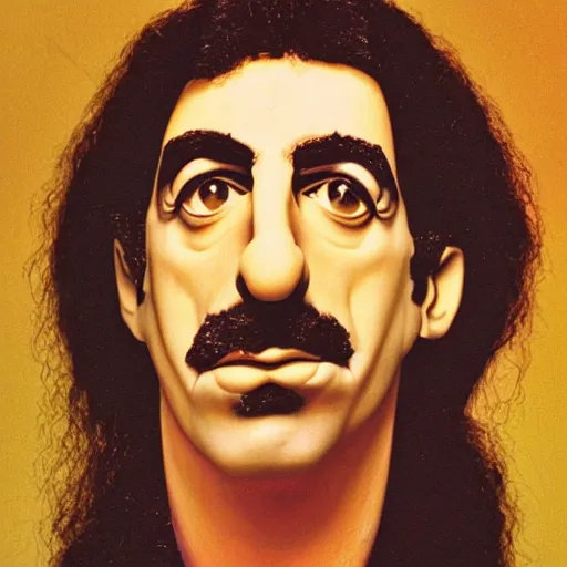 Prompt: delicious franz zappa's head is made out of cake, a slice has been separated from the rest, professional photograph, 4 k