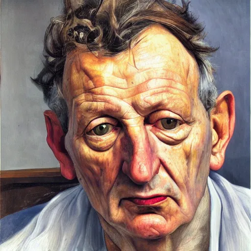 Image similar to high quality high detail painting by lucian freud, hd, portrait, dramatic lighting