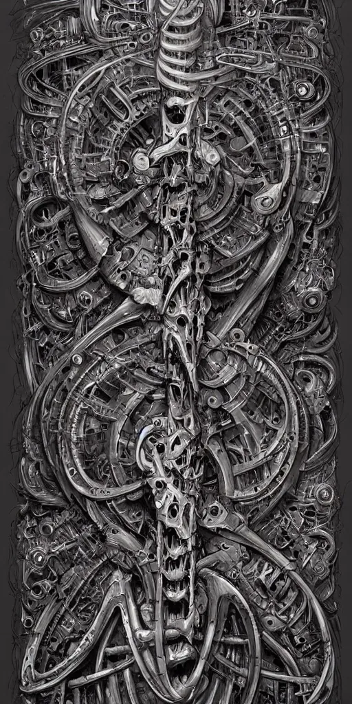 Image similar to biomechanical typography by hr giger and james jean and andreas rocha