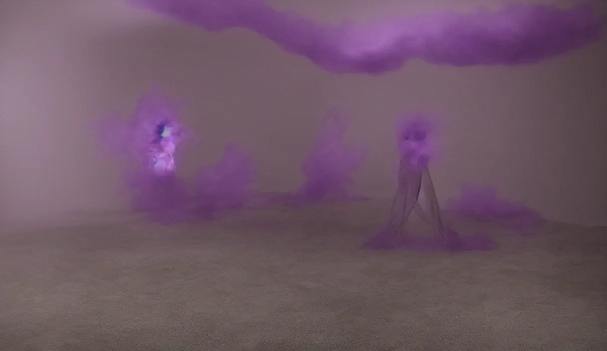 Prompt: artwork by pierre huyghe and paul thek with wax melting, purple smoke, ultra realistic, depth, beautiful lighting, sigma, 8 k, 3 5 mm, f / 3 2