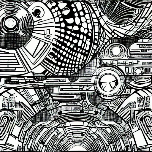 Image similar to scifi panel textures, by jack kirby, flat, vector, seamless, organic ink, black and white only