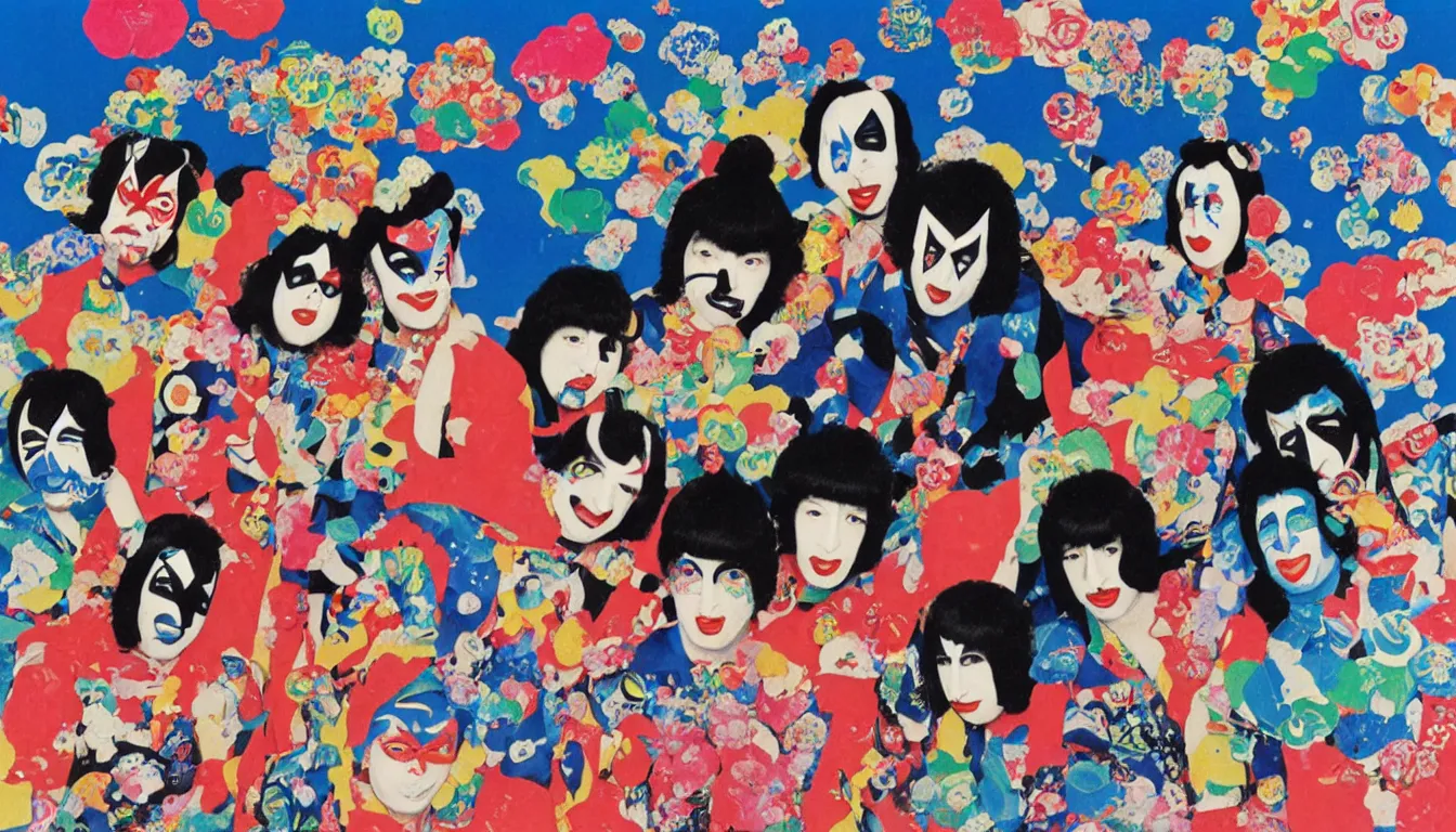 Image similar to Yume de kiss kiss kiss, by Tadanori Yokoo