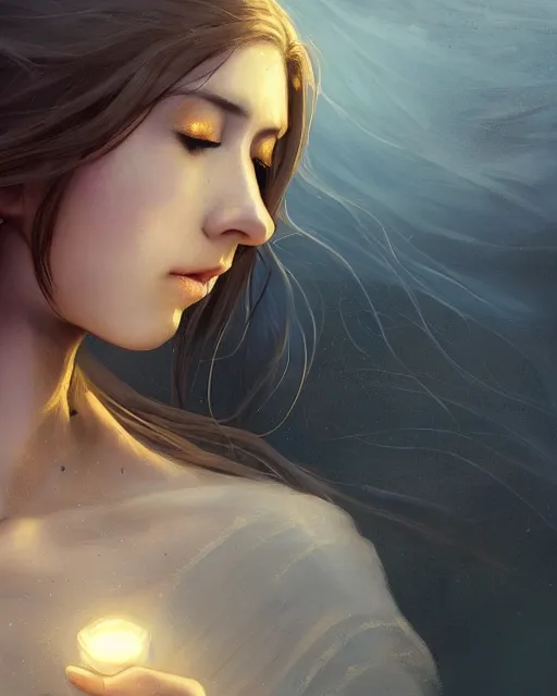 Prompt: a beautiful female cleric, ethereal, dreamy, backlit, highly detailed, sad expression, looking away, mouth half open, realistic lighting, sharp focus, windswept, rule of thirds, symmetrical facial features, by artgerm, wlop, rossdraws, frank frazetta, andrei riabovitchev, trending on artstation, hd, 4 k, fantasy