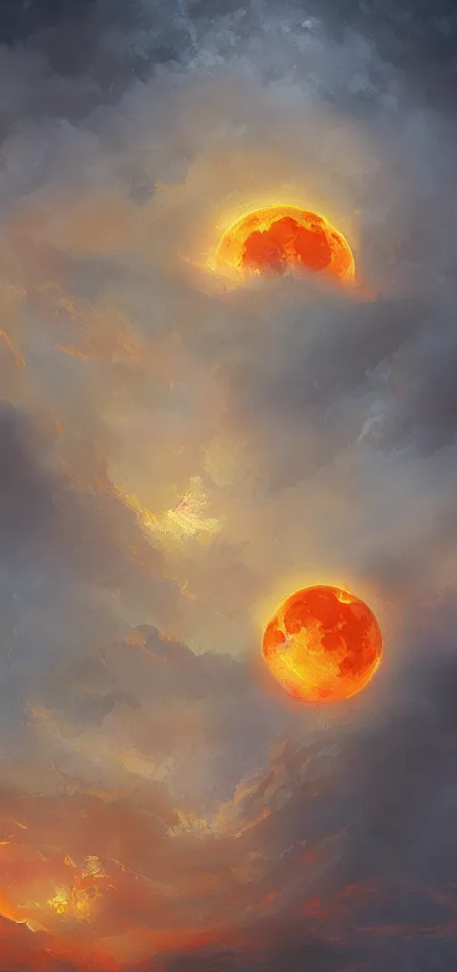 Image similar to fire moon, oil Painting, ultradetailed, artstation, ultradetailed, digital Painting,