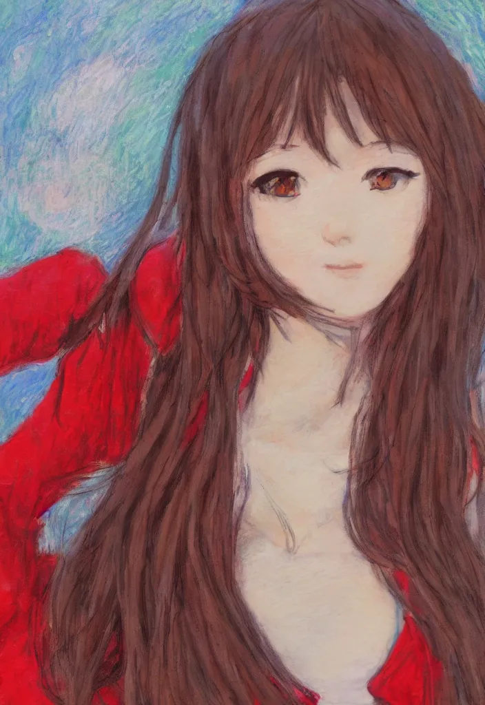 Prompt: close shot portrait of a teenage girl, a cute red outfit, tokyo anime scene, very anime in impressionist style, anime trending artwork, anime painter studio, by claude monet